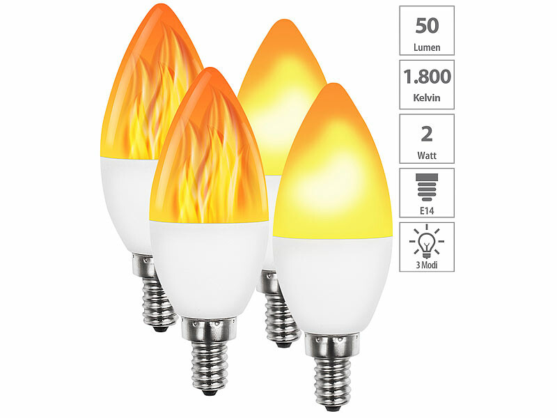 4 ampoules LED E14 effet flamme avec 3 modes d'éclairage - Luminea  4022107942348