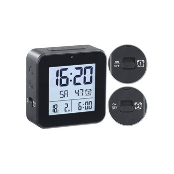 Réveil Voyageur Avec Horloge Mondiale 18 Fuseaux - Thermomètre Numérique - Lampe De Poche LED - Écran LCD - Alimenté Par 2 Piles AAA (Non Incluses)
