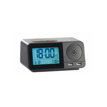Radio-réveil avec 2 sorties USB et Thermomètre/Hygromètre digitaux, Réveils