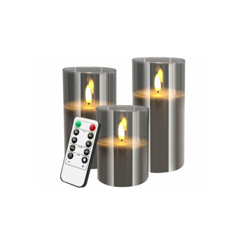 3 bougies LED en cire en 3 tailles avec photophore fumé