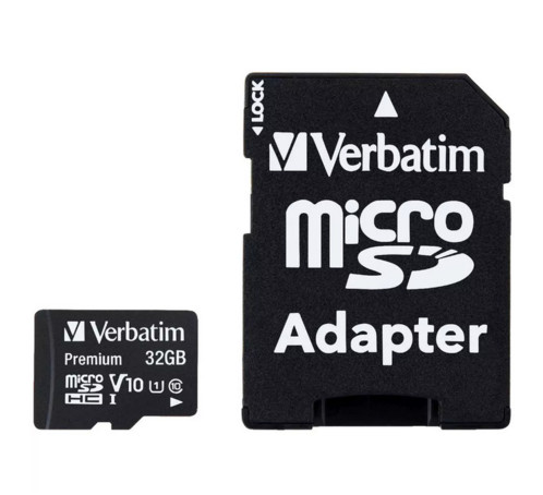 Carte micro-SDHC Verbatim 32 Go avec adaptateur SD.
