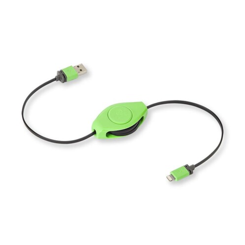 Câble USB vers Lightning vert rétractable Retrak.