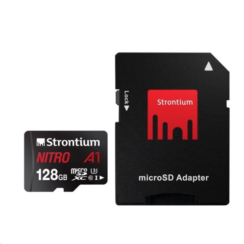 Carte Micro SDXC Strontium Nitro A1 128 Go avec adaptateur SD.