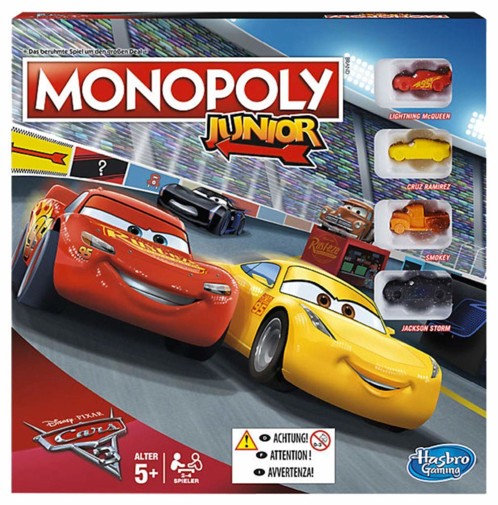 monopoly junior edition cars 3 avec petit plateau de jeu et figurines voitures flash mcqueen