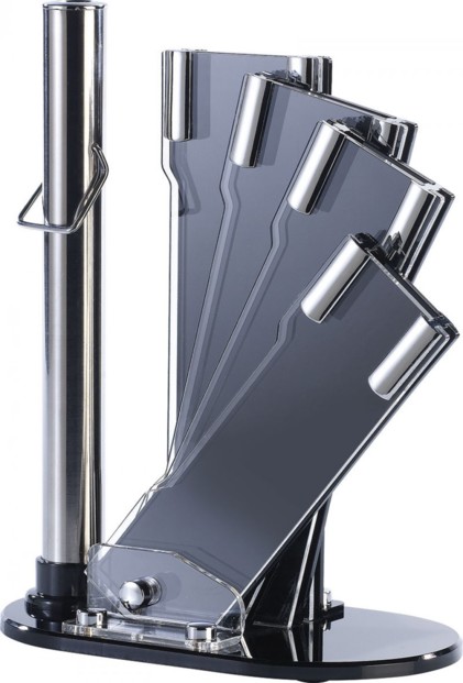 Bloc à couteaux et fusil d'aiguisage modulable en verre acrylique (4 couteaux)