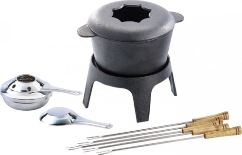 Service à Fondue Traditionnel 6 Personnes - Caquelon Fonte 2,6L, Réchaud Inclus - Compatible Induction