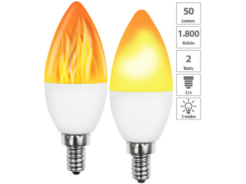 2 ampoules LED E14 effet flamme avec 3 modes d'éclairage