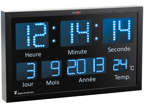 Horloge murale radio-pilotée à LED bleues
