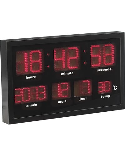Horloge digitale murale radio pilotée à led rouges, avec ...