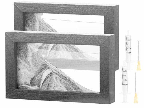 2 tableaux de sable noir et blanc 20 x 12 cm avec cadre en bois