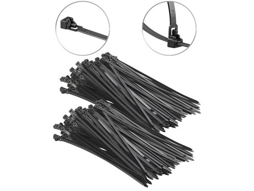 200 colliers de serrage réutilisables - Noir - 300 x 7,6 mm