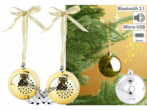 2 boules de Noël avec bluetooth et haut-parleur intégré - Or