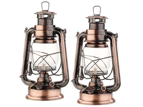 Deux lampes à pétrole "Anika" aspect bronze Lunartec.