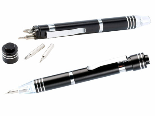 Deux stylos tournevis avec lampe à LED intégrée de la marque Pearl.
