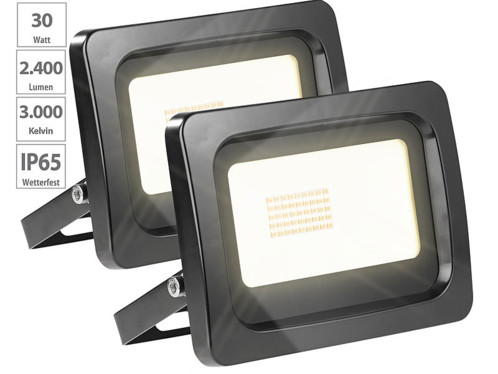 2 mini projecteurs LED 30 W résistant aux intempéries - Blanc chaud