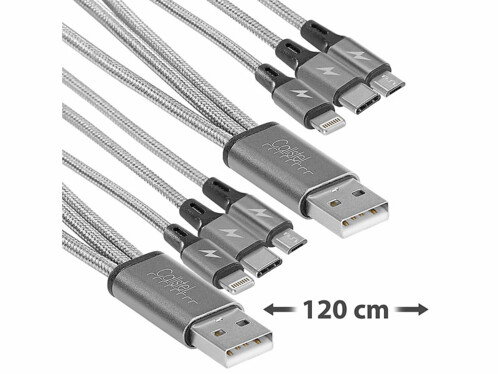2 câbles de chargement 3 en 1 Micro-USB / USB-C / Lightning - 120 cm