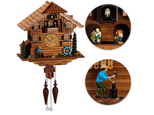 Coucou Traditionnel En Bois Avec Personnages Animes Peints Main