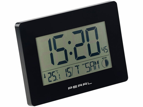 Horloge radio-piloté avec affichage de l'heure, la date, la température et des phases lunaires par Pearl
