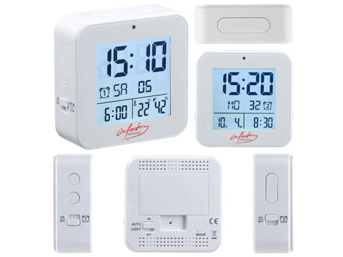 Réveil radio piloté avec fonctions thermomètre et hygromètre Blanc Réveil radio piloté avec fonctions thermomètre et hygromètre Blanc