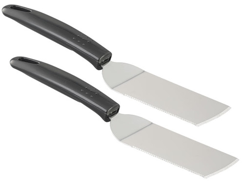 2 spatules dentées en acier inoxydable pour poêle et barbecue