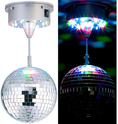 Boule disco rotative Ø 15 cm avec socle, 18 LED colorées et 2 effets lumineux Boule disco rotative Ø 15 cm avec socle, 18 LED colorées et 2 effets lumineux