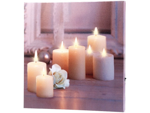 Tableau lumineux à LED lumière vacillante "Rose et bougies" 30 x 30 cm