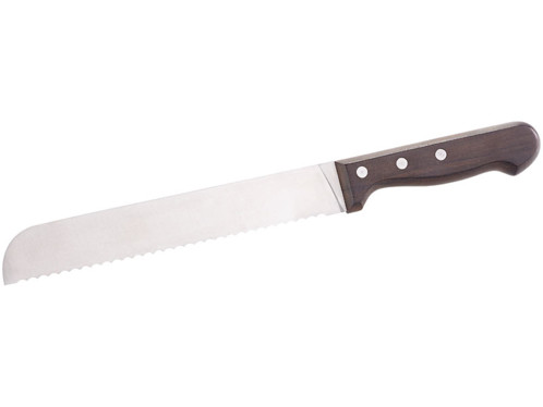 couteau à pain avec manche en bois et lame en acier inoxydable chromé poli