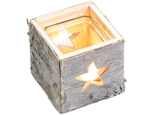 Photophore en bois motif étoile
