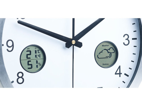 Horloge Murale Avec Infos Meteo Thermometre Et Hygrometre Pearl Fr