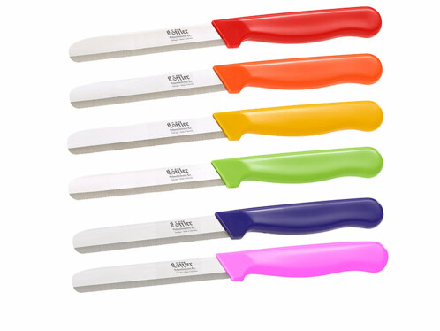 6 couteaux à légumes en acier inoxydable de Solingen, ronds, lame dentelée 8,5cm