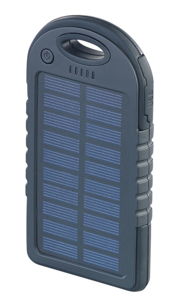 Batterie de secours solaire 4000 mAh avec 2 ports USB + mini lampe LED Revolt. Affichage du niveau de chargement