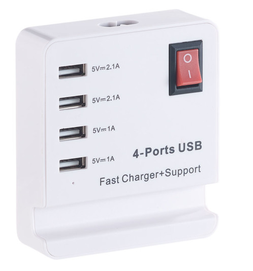 chaargeur USB hub 4 USB charge rapide 2.1A avec support smartphone et interrupteur revolt
