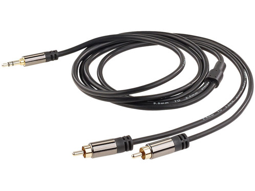 cable audio cinch male vers jack 3,5mm mâle connecteurs dorés 24 carats cable en cuivre double blindage 1 m