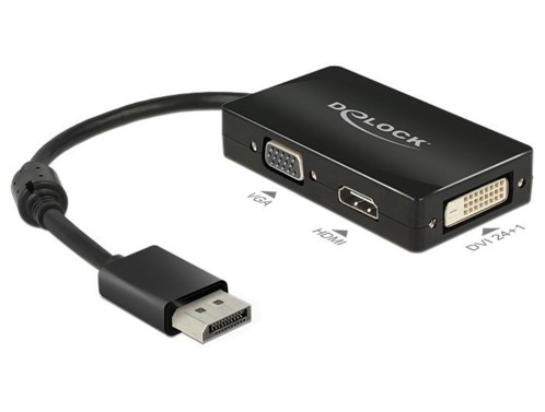 Adaptateur Displayport 1.1 mâle vers VGA / HDMI / DVI femelle passif noir DeLock