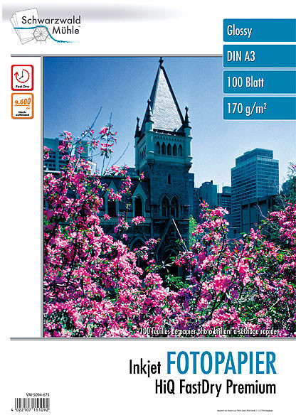 100 feuilles de papier photo brillant "HiQ FastDry Premium" de la marque Schwarzwald Mülhe