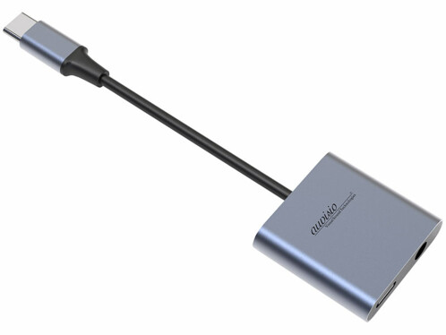 Adaptateur USB-C vers jack 3,5 mm avec fonctions de chargement rapide.