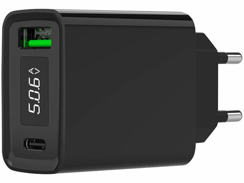 Chargeur secteur USB-A et USB-C 30 W avec indicateur sur écran LED - Noir