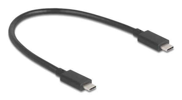 Câble USB-C mâle vers USB-C mâle de couleur noire, accessoire inclus avec la carte réseau Delock