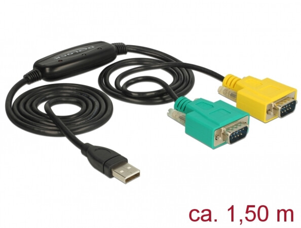 Adaptateur USB 2.0 Type-A vers 2 ports série RS-232 DB9 – 1,5 m