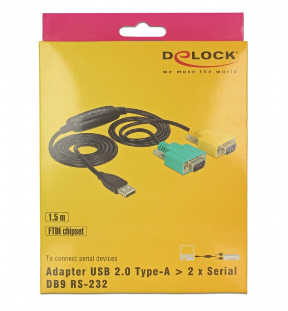 Adaptateur USB 2.0 Type-A vers 2 ports série RS-232 DB9 – 1,5 m