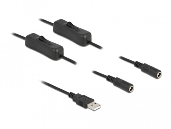 Câble USB Type-A mâle à 2 DC 5,5 x 2,1 mm femelle avec interrupteur