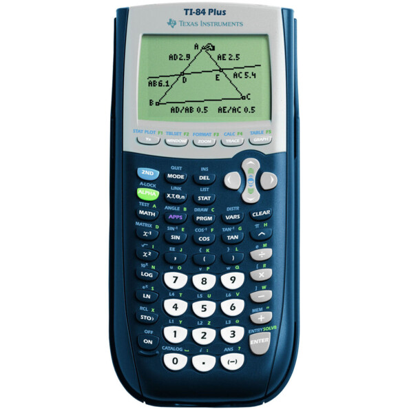 Calculatrice graphique Texas Instruments TI-84 Plus bleue avec écran LCD et clavier scientifique complet