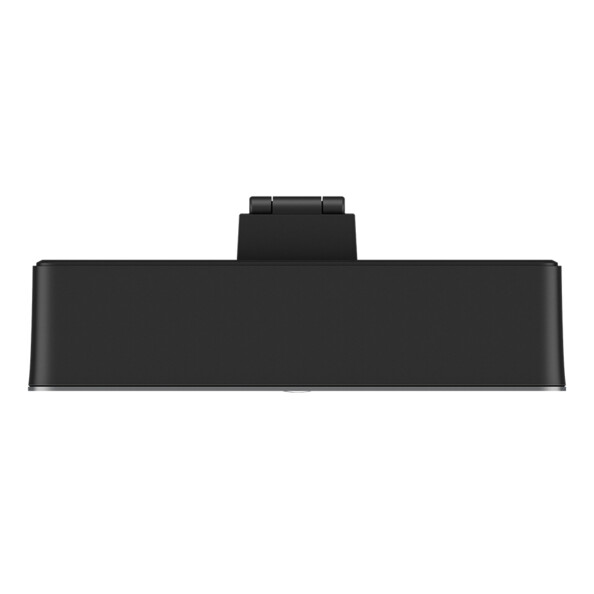Vue du dessus sur le boîtier rectangulaire noir de la webcam 4K UHD