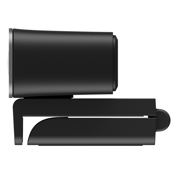 Côté gauche du boîtier noir avec pince de fixation pliable de la caméra de visioconférence certifiée Zoom