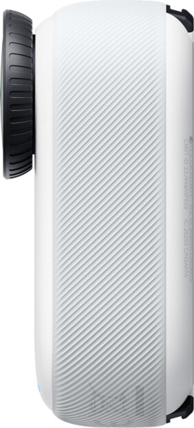 Vue de profil du stabilisateur Insta360 Flow blanc avec molette de contrôle et texture diagonale