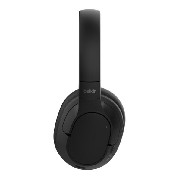 Côté gauche du casque audio sans fil rechargeable coloris noir pliable Belkin SoundForm Isolate