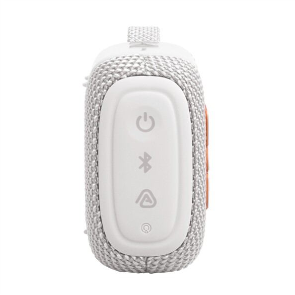 Enceinte portable vue de profil avec panneau de commande latéral en caoutchouc blanc