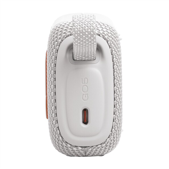 Enceinte blanche avec capuchon latéral gravé GO3 et port de charge USB-C