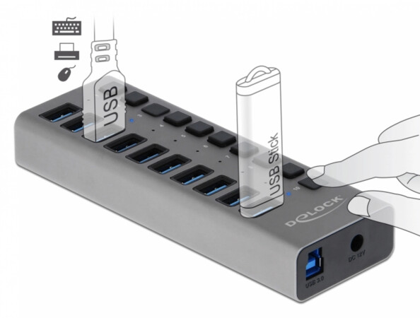 Hub USB 3.0 avec 10 ports et interrupteurs