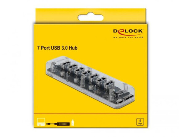 Hub USB 3.0 externe de 7 ports USB-A transparent